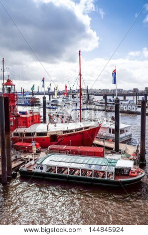 HAMBURG, GERMANY - APRIL 3 : Street view of Cruise ship in the harbor of Hamburg on April 3, 2015, in Hamburg, Germany.