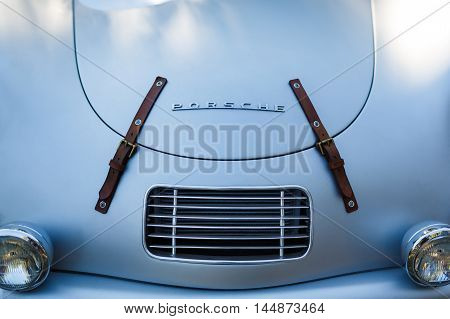 Potsdam Germany - August 27 2016: Porsche old car hood at the open motor Rally Hamburg-Berlin Klassik the date of August 25-27