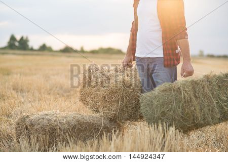 Farmer With Straw Bales
