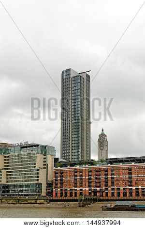 LONDON ENGLAND - JULY 8 20016: South Bank Tower (formerly King's Reach Tower until 2013) a high-rise building which has undergone extensive redevelopment and a height increase in recent years.