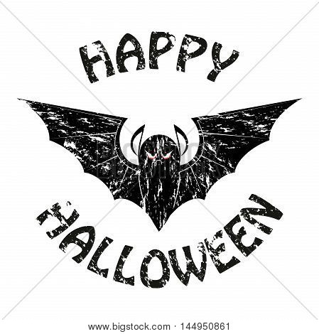 Black bat with the inscription Happy Halloween in a circle
