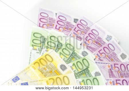 Many Different Euro Bills.