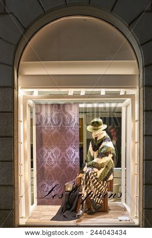 MILAN, ITALY - CIRCA NOVEMBER, 2017: display window at Les Copains shop in Milan.