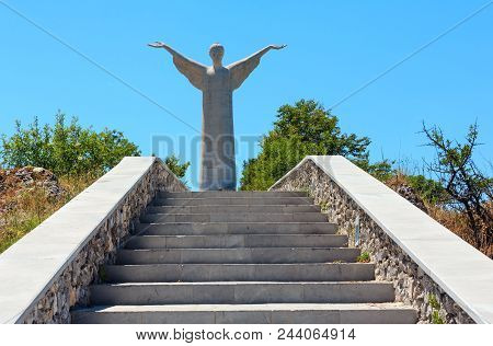 Maratea, Italy - June 20, 2017: Stairs To The Statue Of Christ The Redeemer (cristo Redentore) On Sa