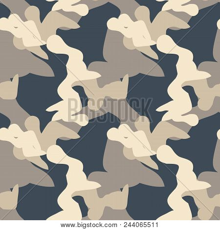 Abstract Camo Background As Urban Camouflage In Different Shades Of Beige, Brown And Blue