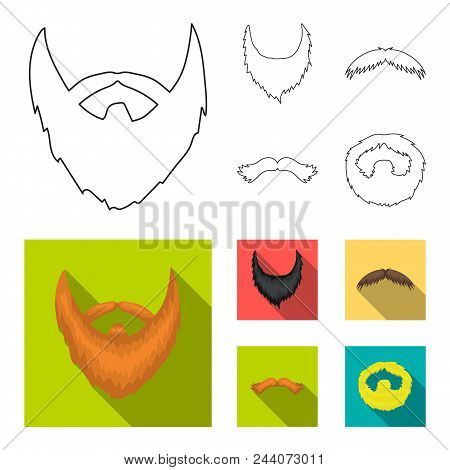 Mustache And Beard, Hairstyles Outline, Flat Icons In Set Collection For Design. Stylish Haircut Vec