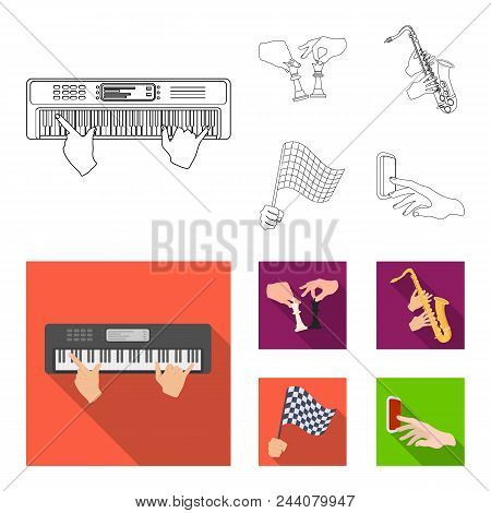 Playing On An Electric Musical Instrument, Manipulation With Chess Pieces And Other  Icon In Outline