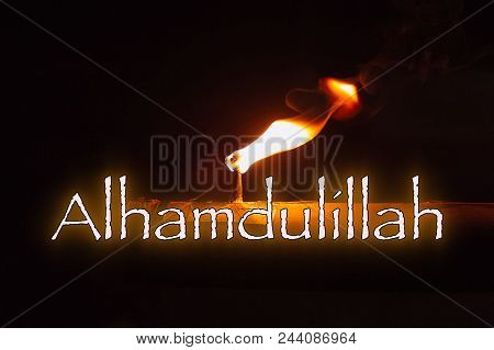 Alhamdulillah Word With Festive Oil Lamp For Eid Mubarak Decoration Lamps.greeting Card Or Yellow Ba