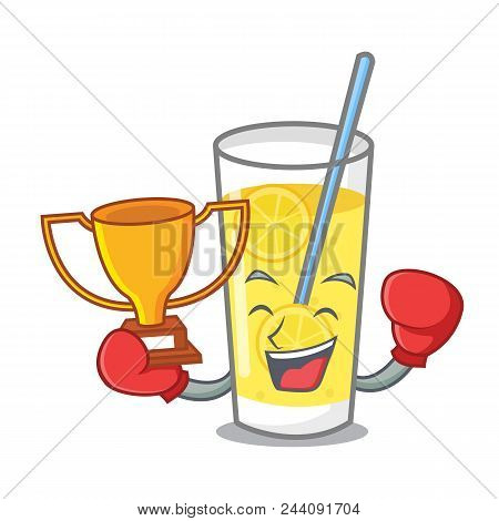 Boxing Winner Lemonade Mascot Cartoon Style Vector Illustration