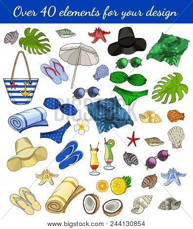 Vector Summertime Illustration Set Of Beach Accessories Isolated On White Background