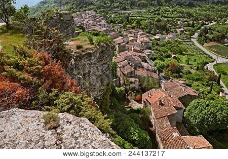 Saignon, Vaucluse, Provence, France: Landscape Of The Ancient Village And The Countryside From The R