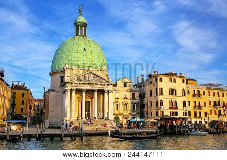 Venice, Italy - June 21: San Simeone Piccolo Church Along Grand Canal On June 21, 2015 In Venice, It
