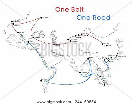 One Belt One Road New Silk Road Concept. 21st-century Connectivity And Cooperation Between Eurasian 