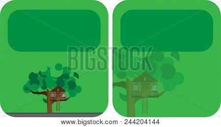 Colorful Banners With Wooden House On A Tree