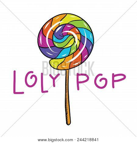 Lolypop Candy Hand Drawn Vector Illustration Isolated On White Background.