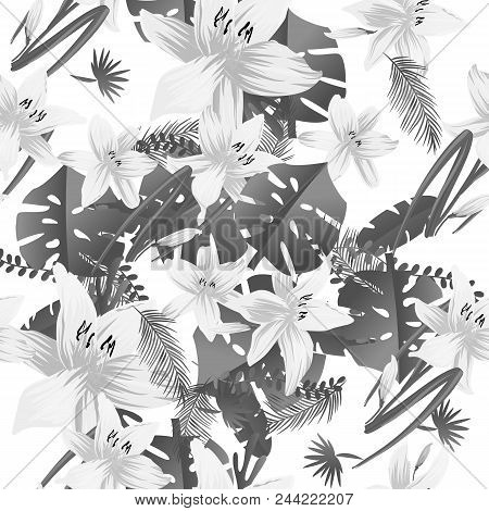 Seamless Flower Garder Liliya Pattern. Botany Flora Decoration. Vector Drawing.