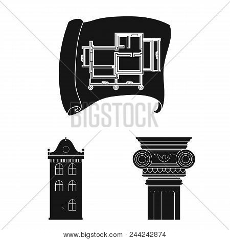 Architecture And Construction Black Icons In Set Collection For Design. Architect And Equipment Vect