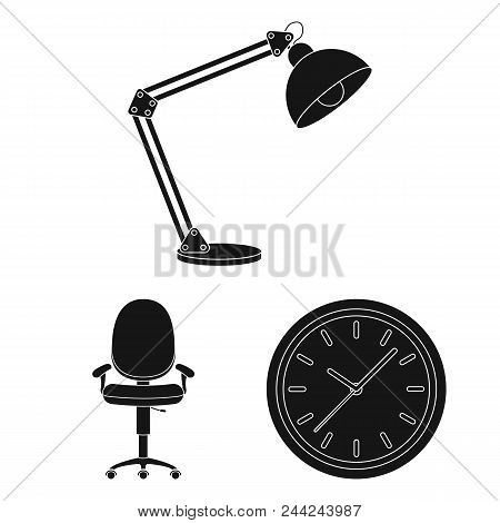 Interior Of The Workplace Black Icons In Set Collection For Design. Office Furniture Vector Symbol S
