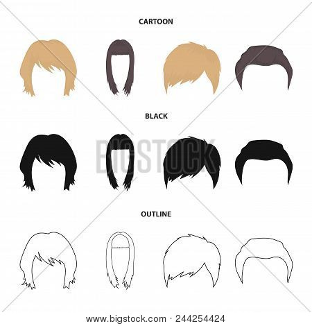 Mustache And Beard, Hairstyles Cartoon, Black, Outline Icons In Set Collection For Design. Stylish H