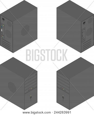 Dark Gray Computer In Isometric View From Four Sides