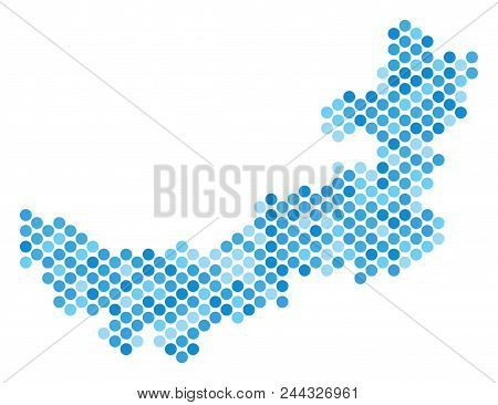 Blue Pixelated Chinese Inner Mongolia Map. Vector Geographic Map In Blue Color Tinges On A White Bac