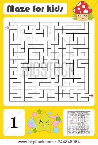 A Square Labyrinth. Developmental Game For Children. Vector Illustration Isolated On White Backgroun