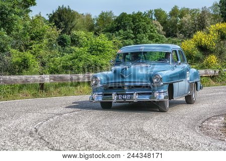 Pesaro Colle San Bartolo , Italy - May 17 - 2018 : Oldsmobile Super 88	1954 Old Racing Car In Rally 