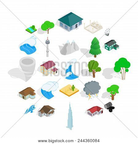 Terra Icons Set. Isometric Set Of 25 Terra Vector Icons For Web Isolated On White Background