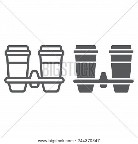 Take Away Coffee Cups Line And Glyph Icon, Cofeee And Cafe, Coffee Holder Sign Vector Graphics, A Li