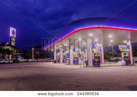 Phuket, Thailand - May 2, 2018: Gas Station Of Petroleum Authority Of Thailand (ptt) In Ealy Nigh Ti