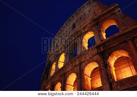 Night Photo Of Collosseum Arena In Rome