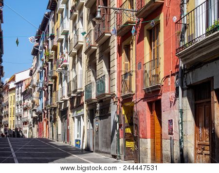 The Colourful Calle Del Carmen Leads From The Portal De Francia To The City Centre - Pamplona, Navar