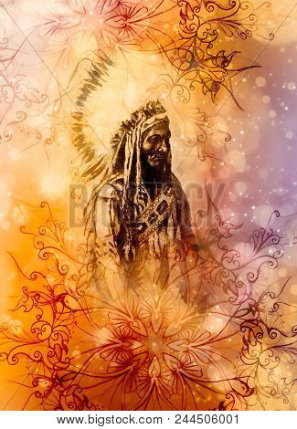 Drawing Of Native American Indian Foreman Sitting Bull - Totanka Yotanka According Historic Photogra