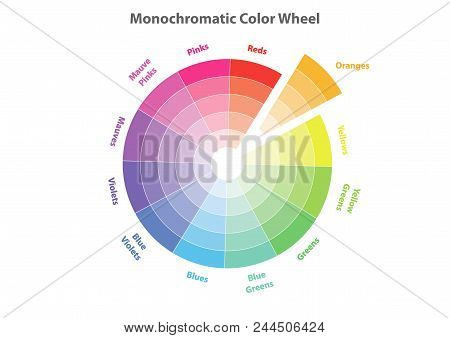 Monochromatic Color Wheel, Color Scheme Theory, Oranges Color In Evidence, Vector Isolated Or White 
