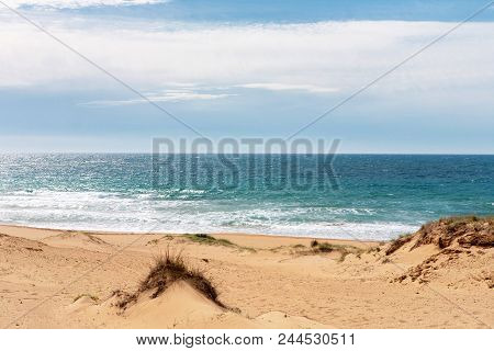 Seascape With Sandy Beach At Lake Korission And Desert In Corfu, Greece