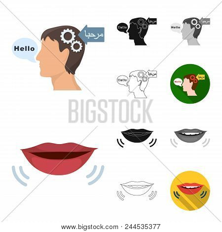 Translator And Linguist Cartoon, Black, Flat, Monochrome, Outline Icons In Set Collection For Design