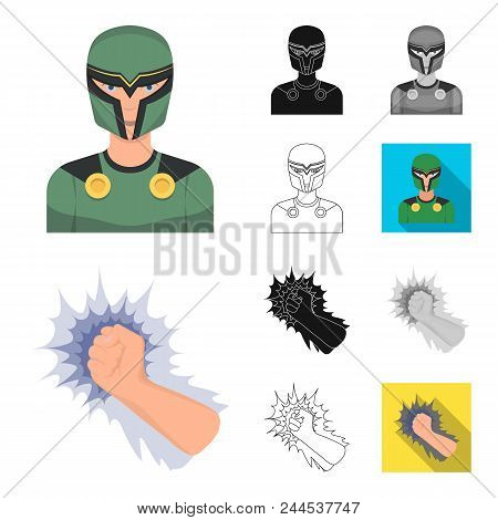 A Fantastic Superhero Cartoon,black,flat,monochrome,outline Icons In Set Collection For Design. Supe