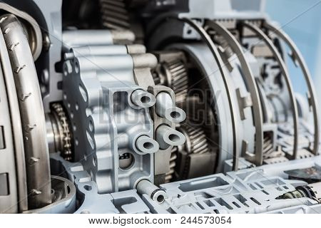 Modern Hydromechanical Gearbox. Cross-section, Showing The Internal Arrangement Of The Mechanism. Au