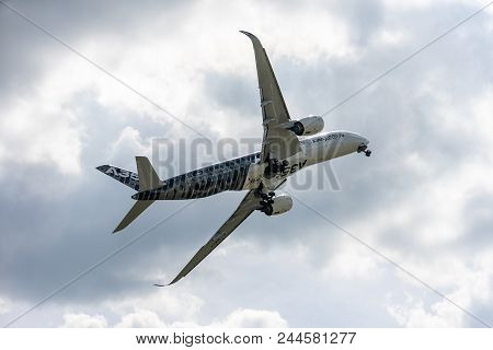 Berlin, Germany - April 27, 2018: Demonstration Flight Of The Wide-body Jet Airliner Airbus A350 Xwb