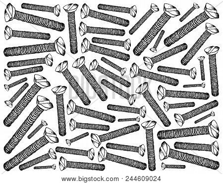 Manufacturing And Industry, Illustration Hand Drawn Sketch Wall-paper Background Of Cross Recessed C