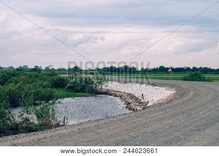 Bulk The Road, Submerged Trees And Meadows, The Nature Of Belarus, The Season Of Floods