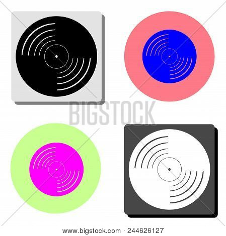 Vinyl Record. Simple Flat Vector Icon Illustration On Four Different Color Backgrounds