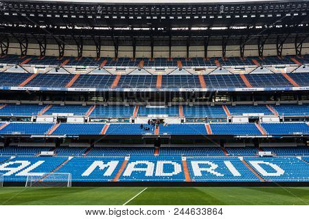Madrid, Spain - Jun 04, 2018: View Of Empty Santiago Bernabeu Stadium, Where Real Madrid Football Te