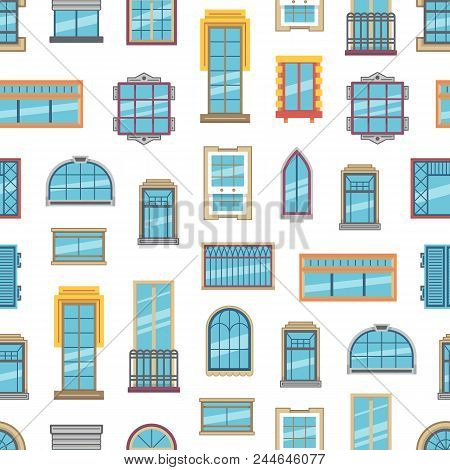 Vector Window Flat Icons Background Or Pattern Illustration. Architecture Frame Windows Glass Exteri