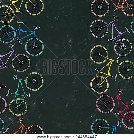 Black Board Background. Vector Hand Drawn Illustration Of City Bicycle In Ink. Bike With Step-throug