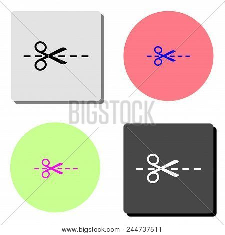 Scissors With Cut Lines. Simple Flat Vector Icon Illustration On Four Different Color Backgrounds