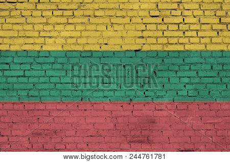 Lithuania Flag Is Painted Onto An Old Brick Wall