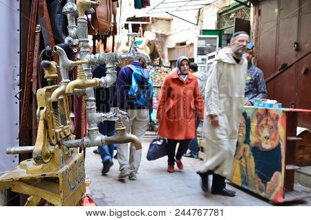 Fez, Morocco - 30 November 2015: Plumbing Materials On The Market In Morocco