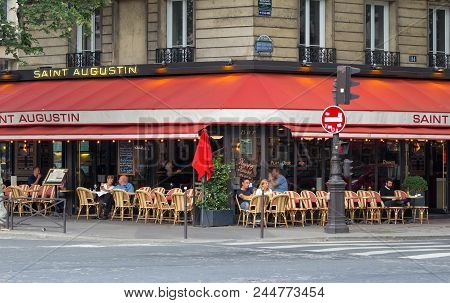 Paris, France-june 09, 2018 : The Saint Augustin Restaurant, Traditional Parisian Brasserie, Is Loca