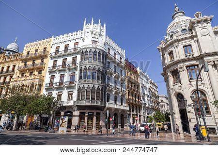 Valencia,spain-may 9,2018: Classic Building In City Center, Square, Plaza Ajuntament Area, Valencia.